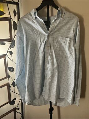 Men's Light Blue Windowpane Button-Down Dress Shirt